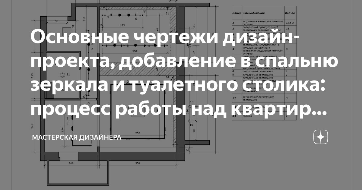 Основные чертежи дизайн-проекта, добавление в спальню зеркала и туалетного столика: процесс работы над квартирой на Доброслободской