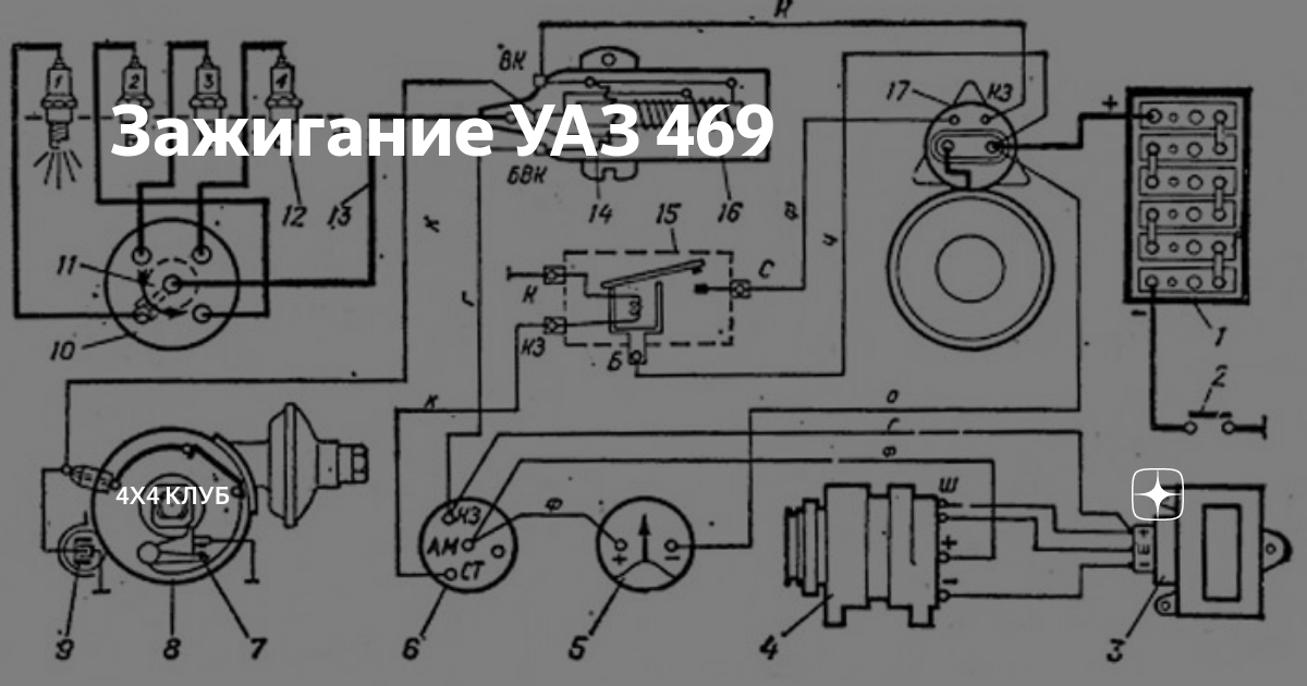 Схема контактного зажигания уаз. Электрооборудование автомобилей уаз. Зажигание