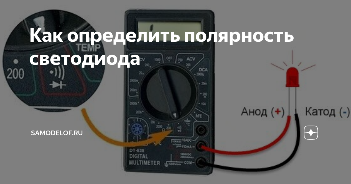 Полярность светодиода на схеме