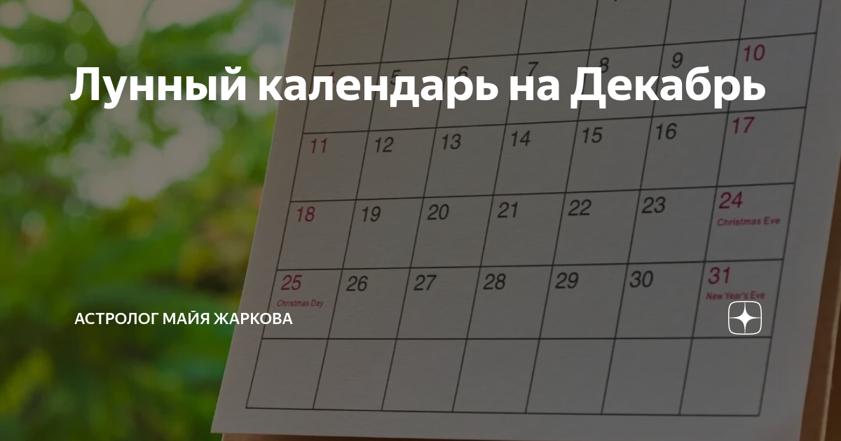 Лунный календарь на Декабрь | Астролог Майя Жаркова | Дзен