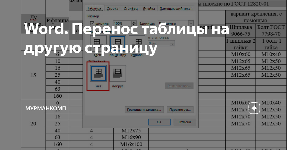 что делать если таблица переносится на другую страницу