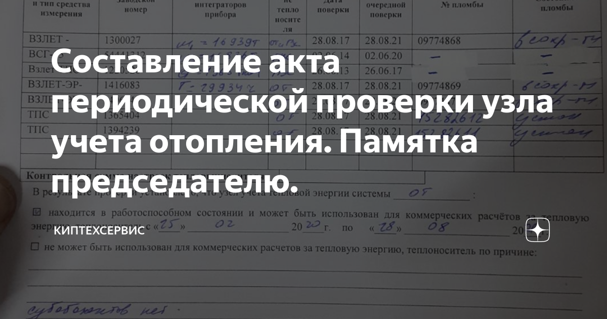 Акт периодической проверки узла учета тепловой энергии перед отопительным сезоном