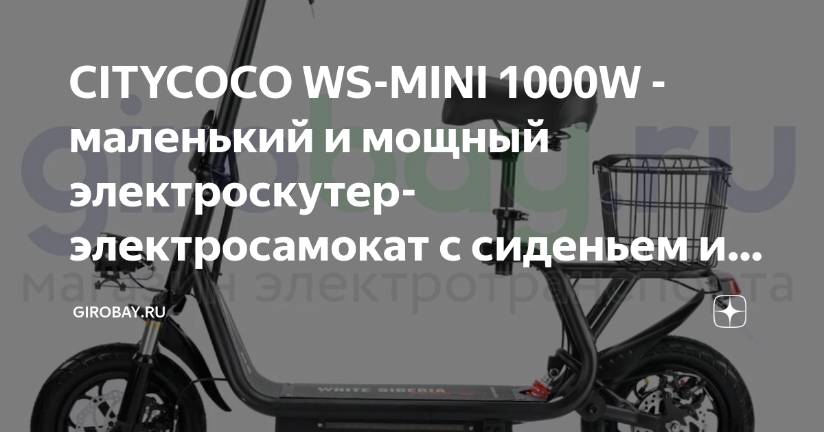 CITYCOCO WS-MINI 1000W - маленький и мощный электроскутер ...