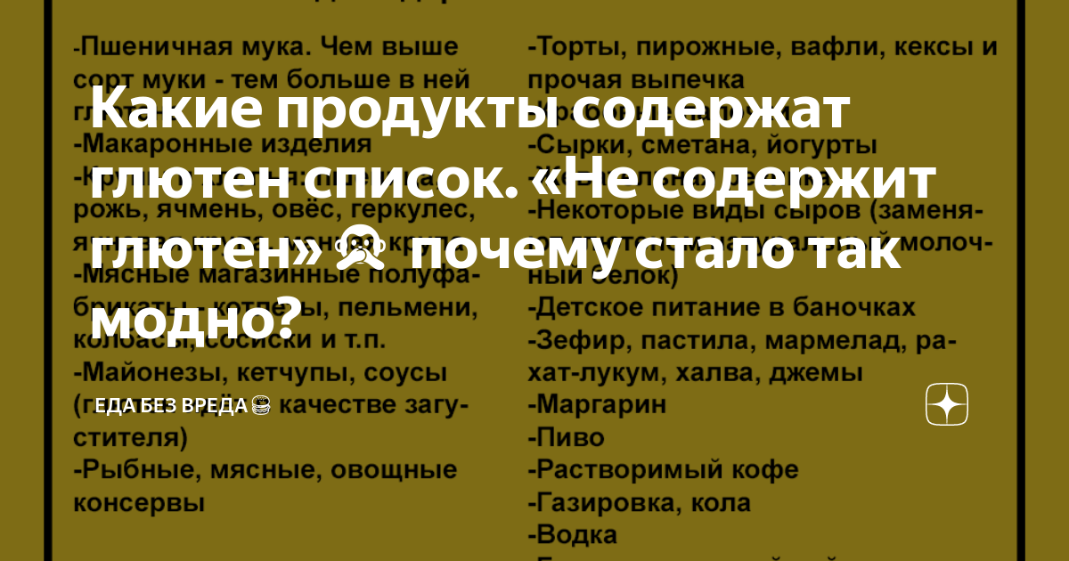 В каких продуктах содержится глютен список продуктов