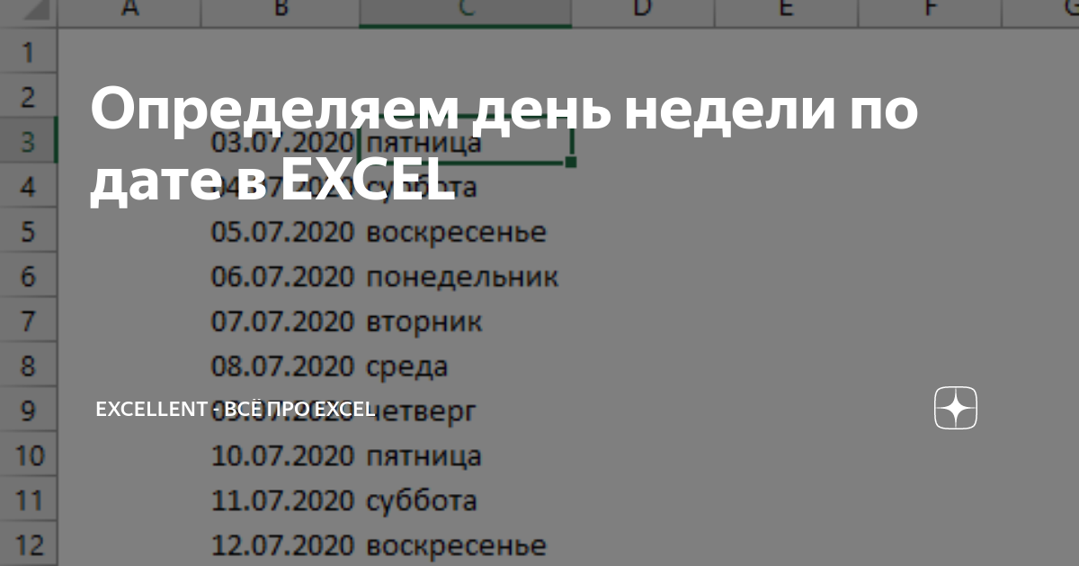 Определить день недели в excel. Определить день недели в excel