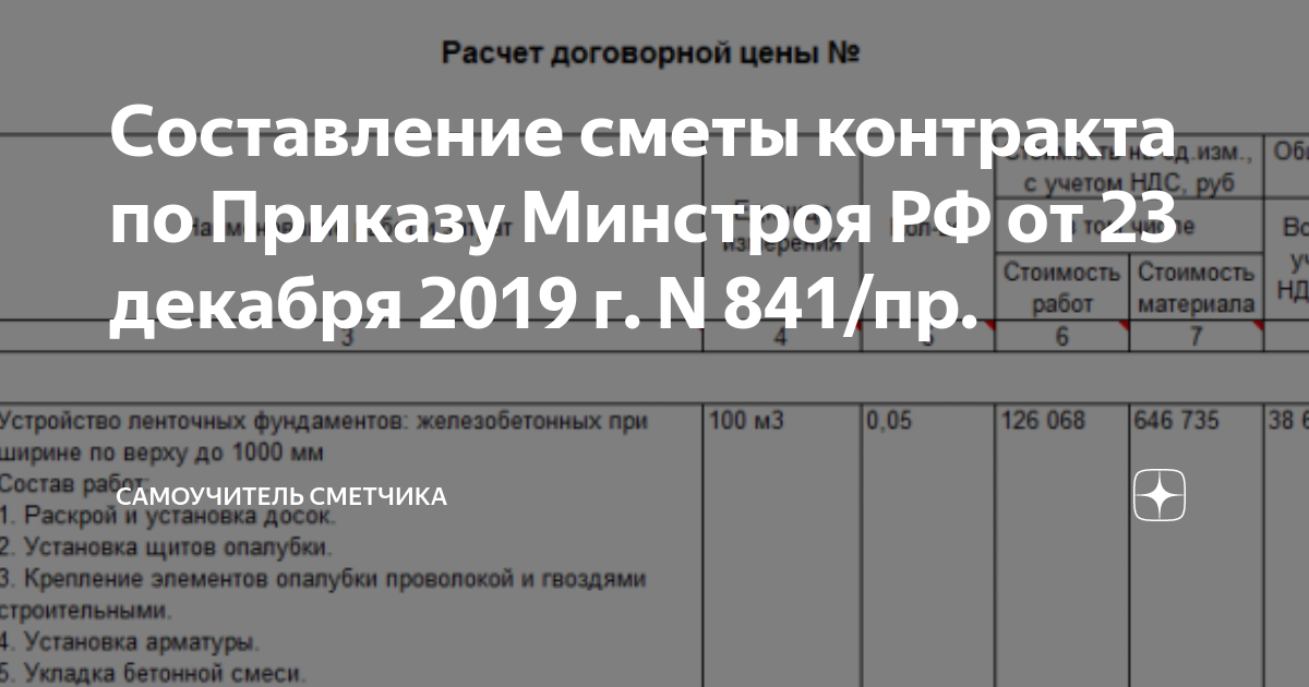 Образец сметы контракта по приказу 841 пр