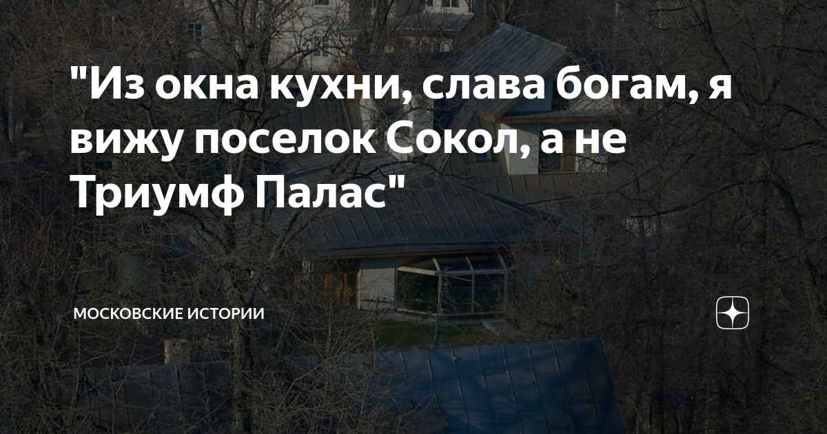 \"Из окна кухни, слава богам, я вижу поселок Сокол, а не Триумф Палас ...