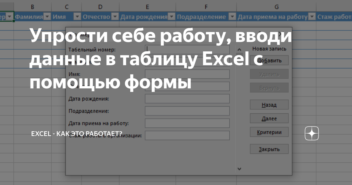 Упрости себе работу, вводи данные в таблицу Excel с помощью формы ...