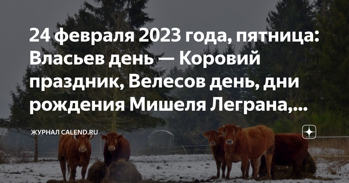 24 февраля 2023 года, пятница: Власьев день — Коровий праздник, Велесов  день, дни рождения Мишеля Леграна, Майи Кристалинской, Стива Джобса |  Журнал Calend.ru | Дзен