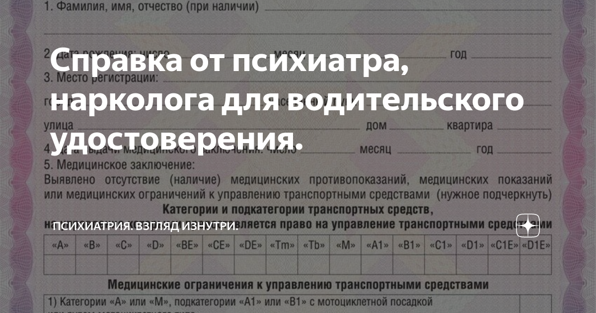 Как выглядит водительская справка от психиатра