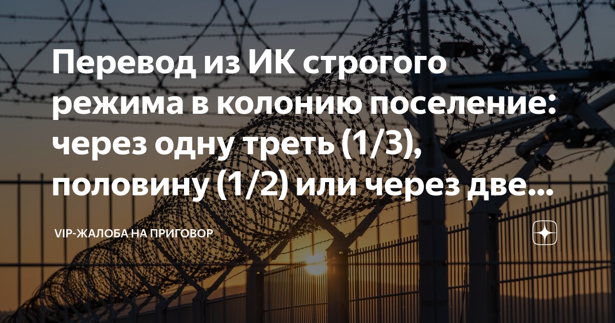 Перевод из ИК строгого режима в колонию поселение: через одну треть (1/ ...