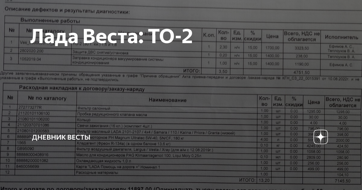 Веста то 45000 регламент