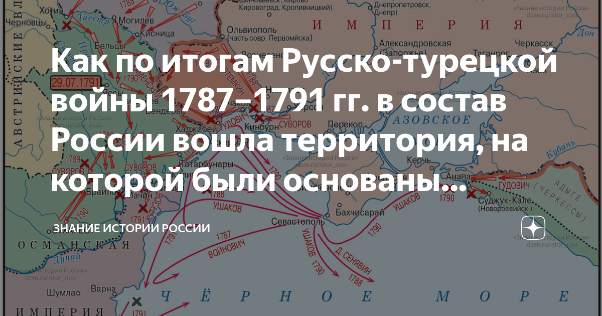 Как по итогам Русско-турецкой войны 1787–1791 гг. в состав России вошла ...