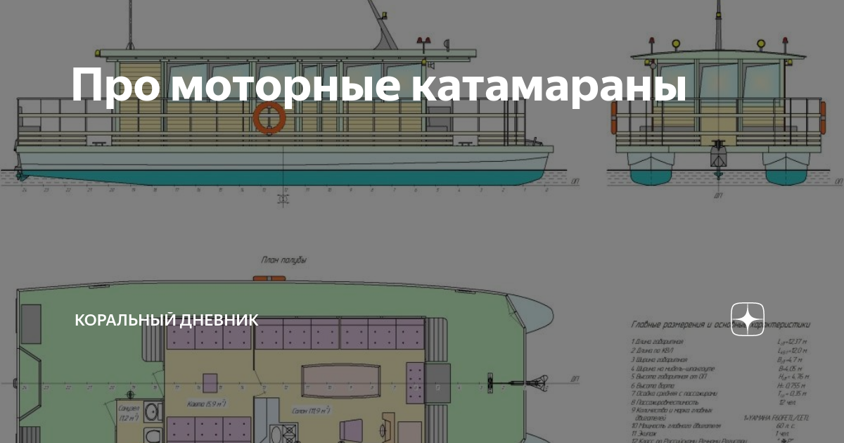 Моторный катамаран «Лангуст». Проект и чертежи для самостоятельной постройки катамарана