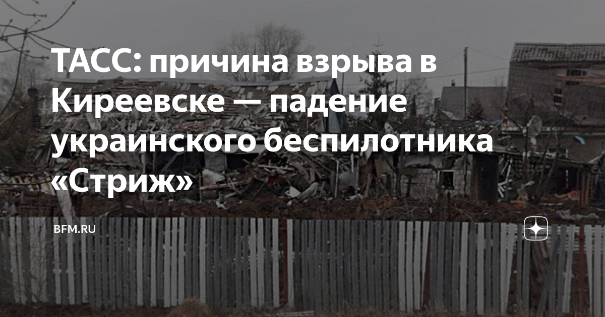 ТАСС причина взрыва в Киреевске — падение украинского беспилотника Стриж Дзен