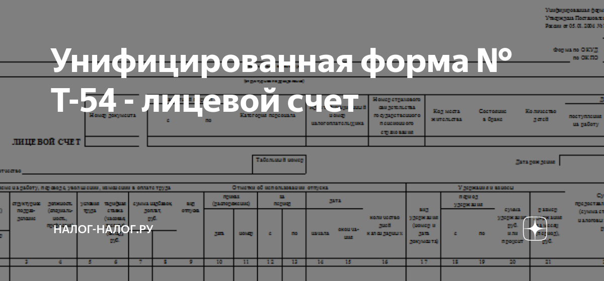 Унифицированная форма № Т-54 - лицевой счет | Налог-Налог.ру | Дзен