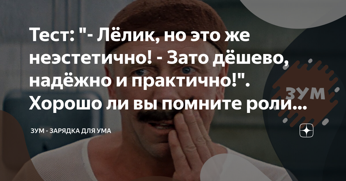 Тест: "- Лёлик, но это же неэстетично! - Зато дёшево, надёжно и ...