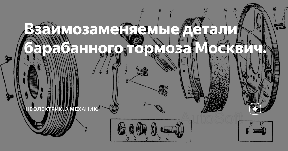 Взаимозаменяемые детали барабанного тормоза Москвич. | Не электрик, а ...