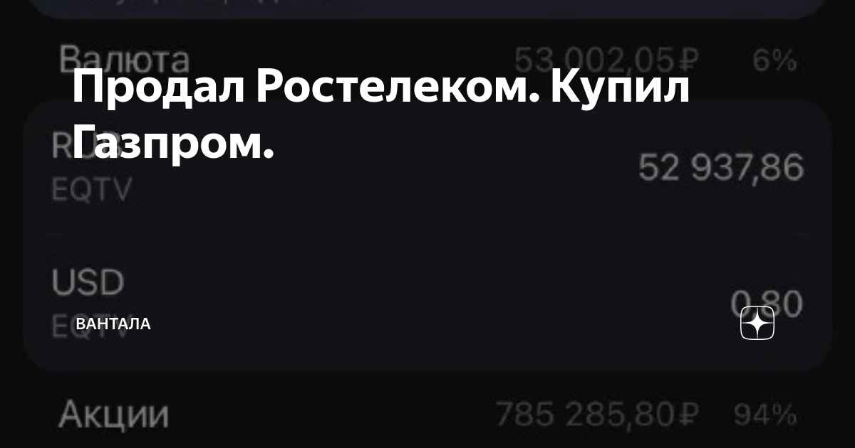Продал Ростелеком. Купил Газпром. | Вантала | Дзен