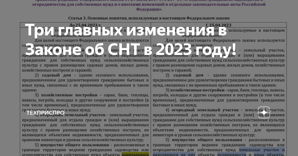 Три главных изменения в Законе об СНТ в 2023 году! | Техприспро | Дзен