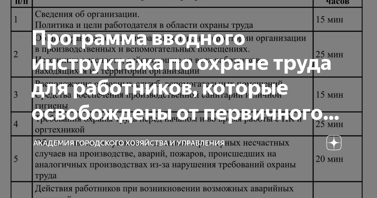 Программа вводного инструктажа по охране труда для работников, которые ...