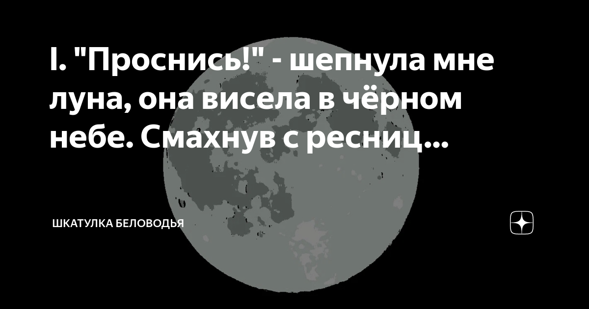 I. "Проснись!" - шепнула мне луна, она висела в чёрном небе. Смахнув с ...