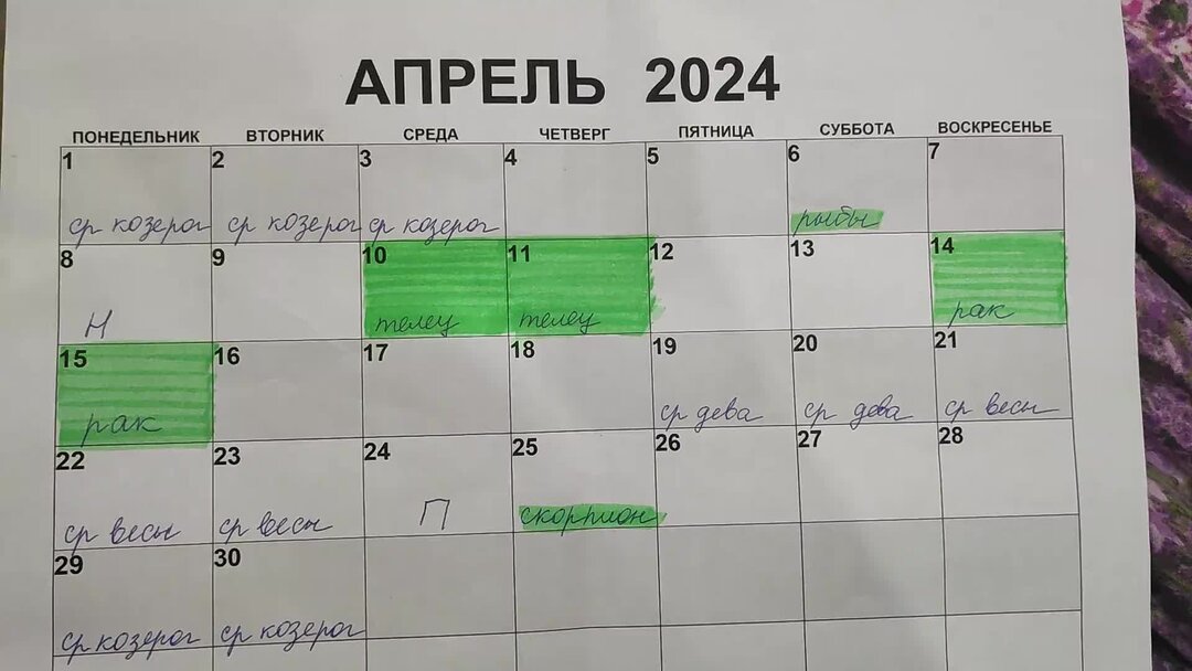 Посадочные дни март апрель 2024