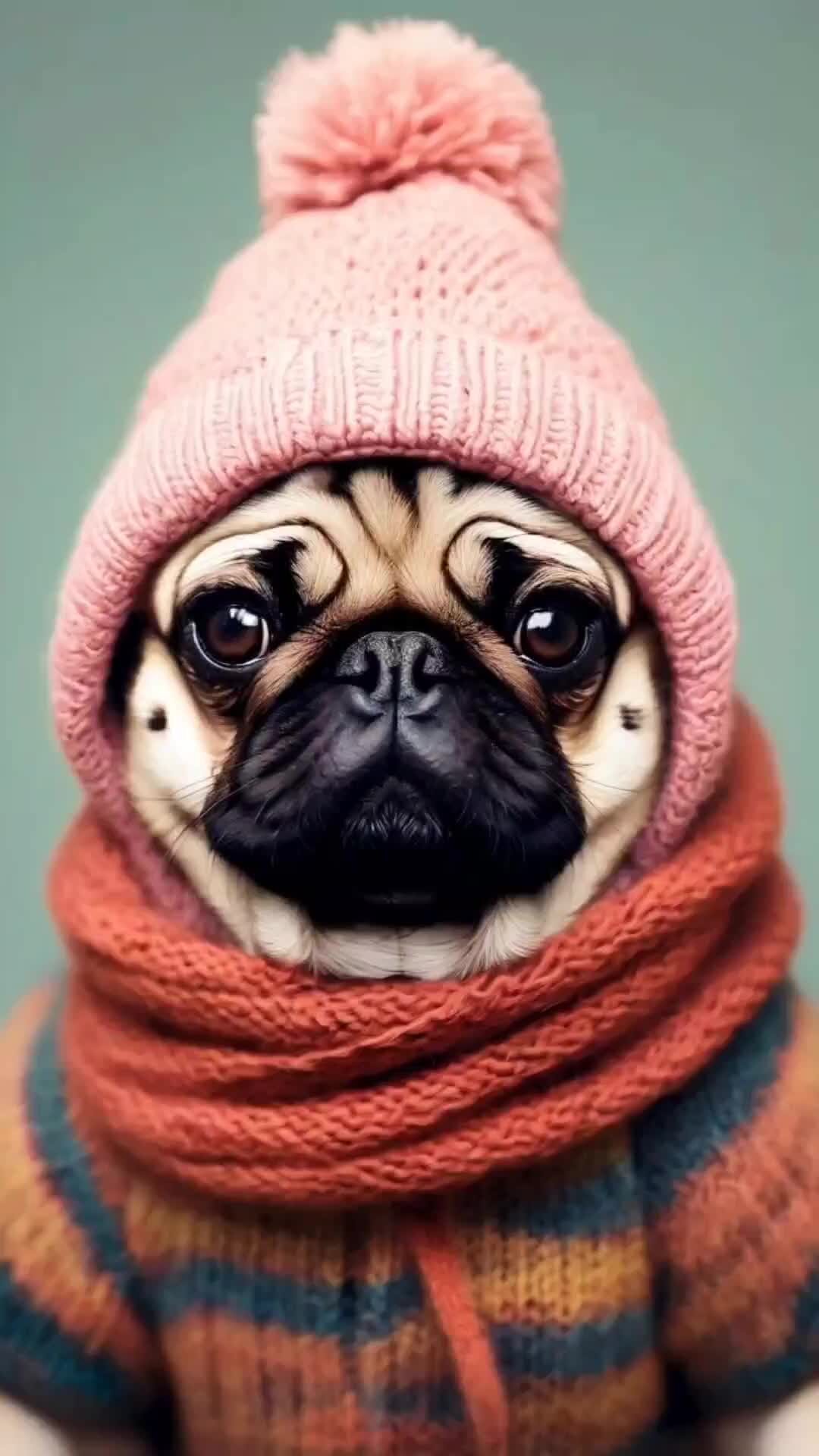 Мопс в шапке