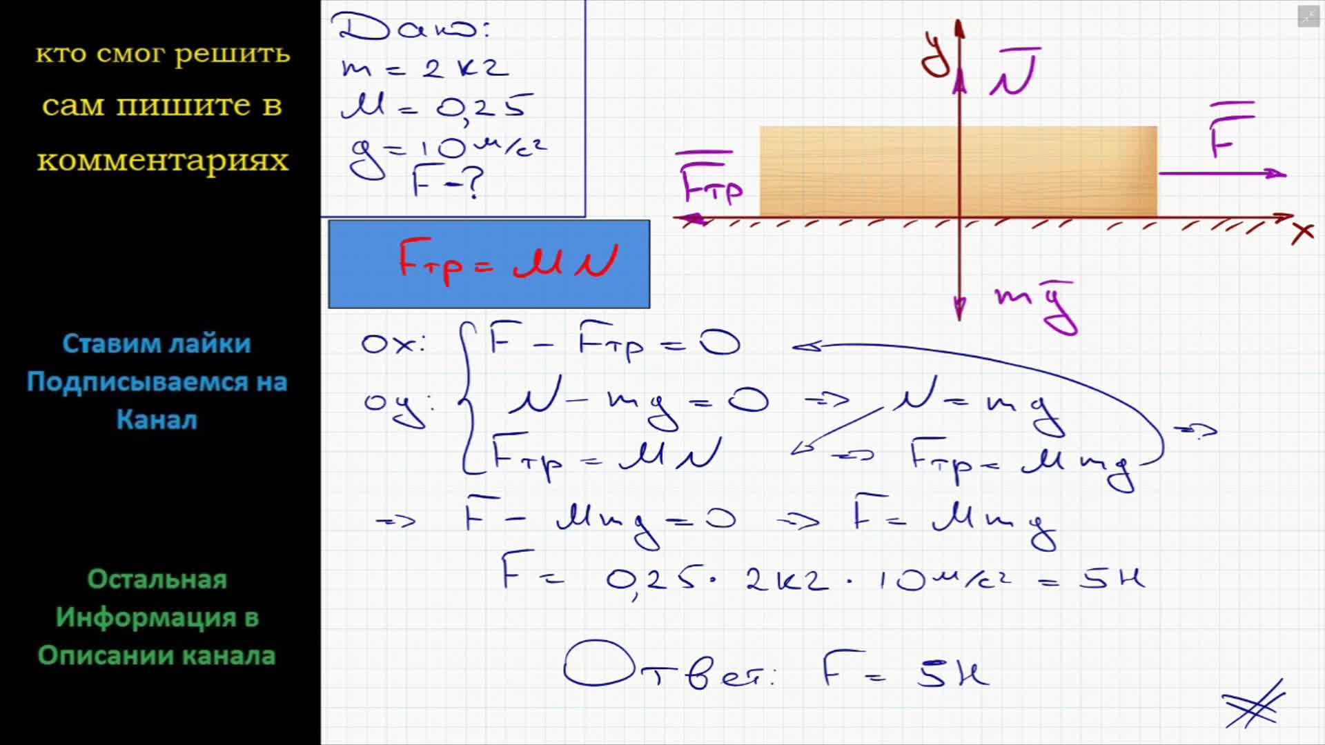 Брусок массой 2 кг лежит на столе коэффициент трения 0.3