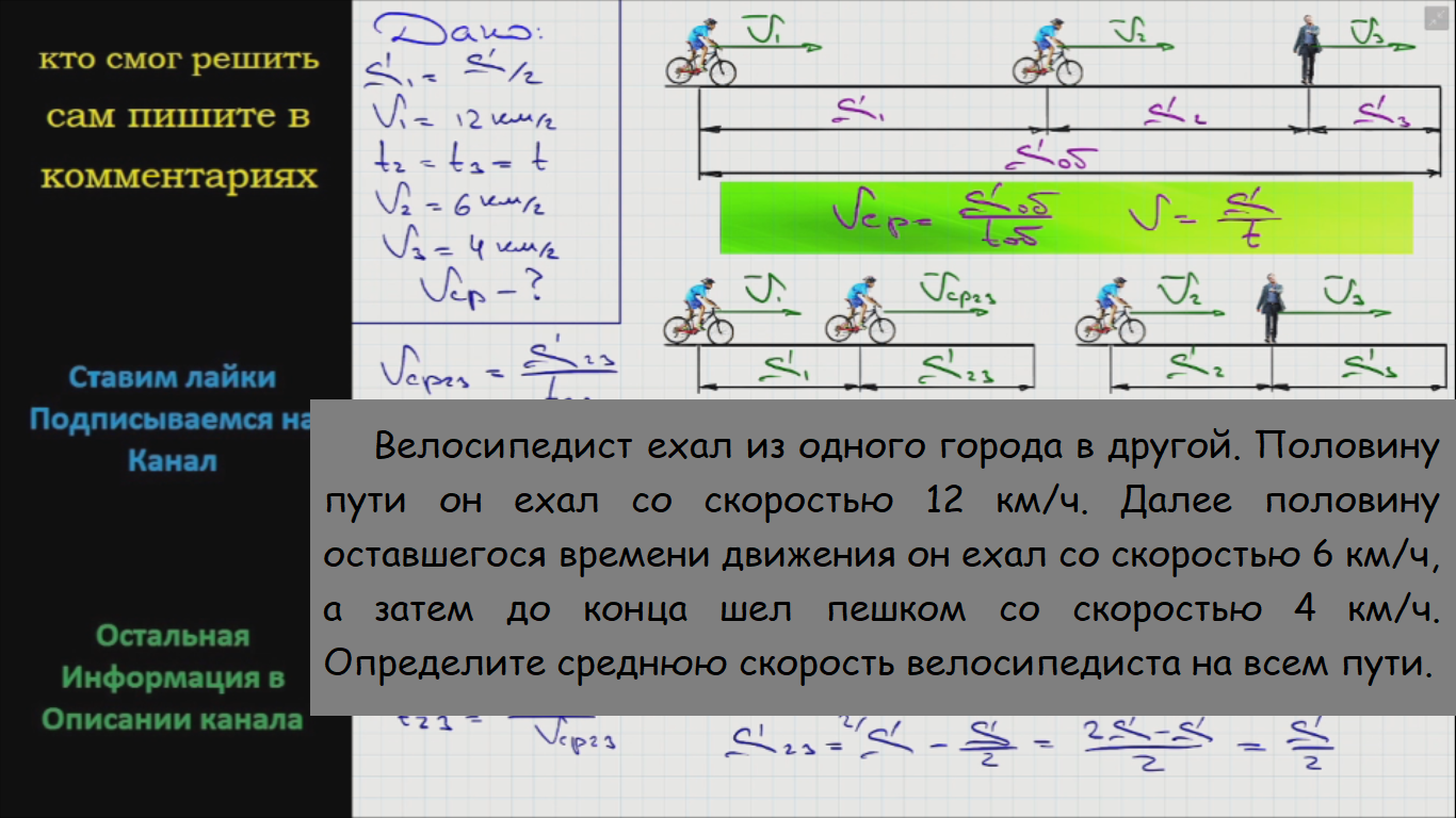 Велосипедист проехал треть пути со скоростью. Велосипедист проехал первую половину пути со скоростью 12 км ч.