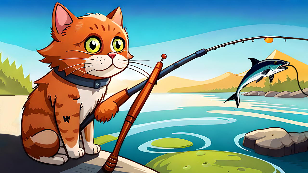 Cat goes fishing на русском. Кетгоис Фиш. Кот Рыбак игра. Кот ловит рыбу. Коты на рыбалке.