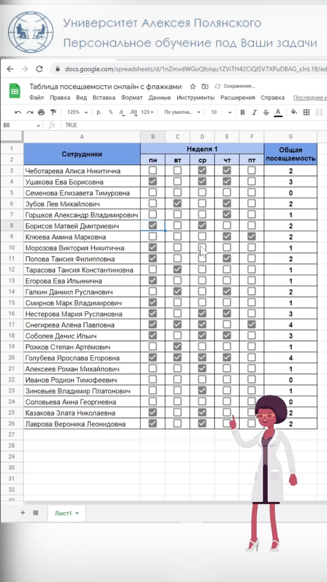 Университет Алексея Полянского | Лайфхак создание таблицы посещаемости  онлайн с флажками в google sheets | Дзен
