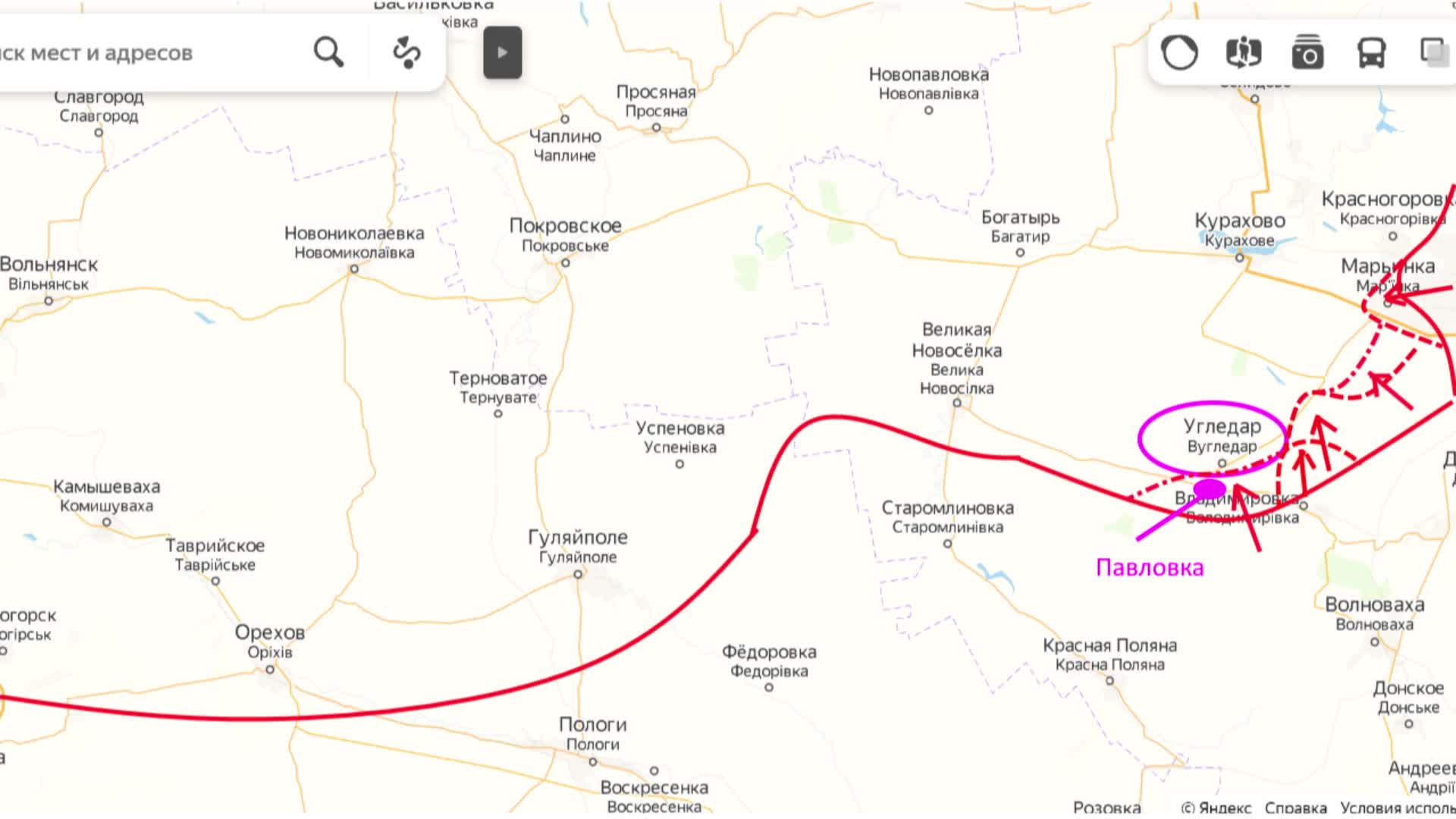 Карта угледарского направления на сегодня