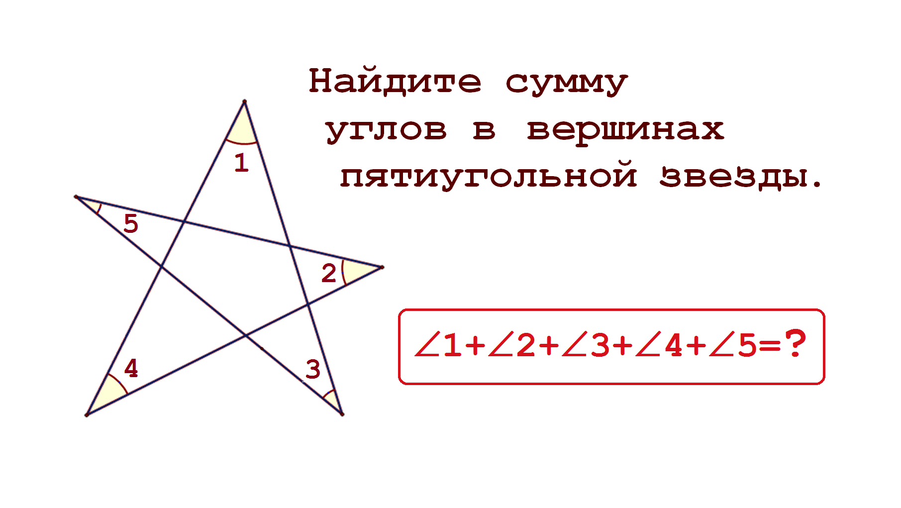 Найдите сумму углов при вершинах семизвенной замкнутой ломаной показанной на рисунке