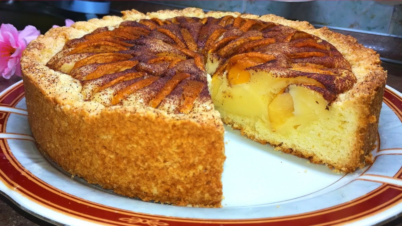 Пирог с творогом и яблоками песочное тесто