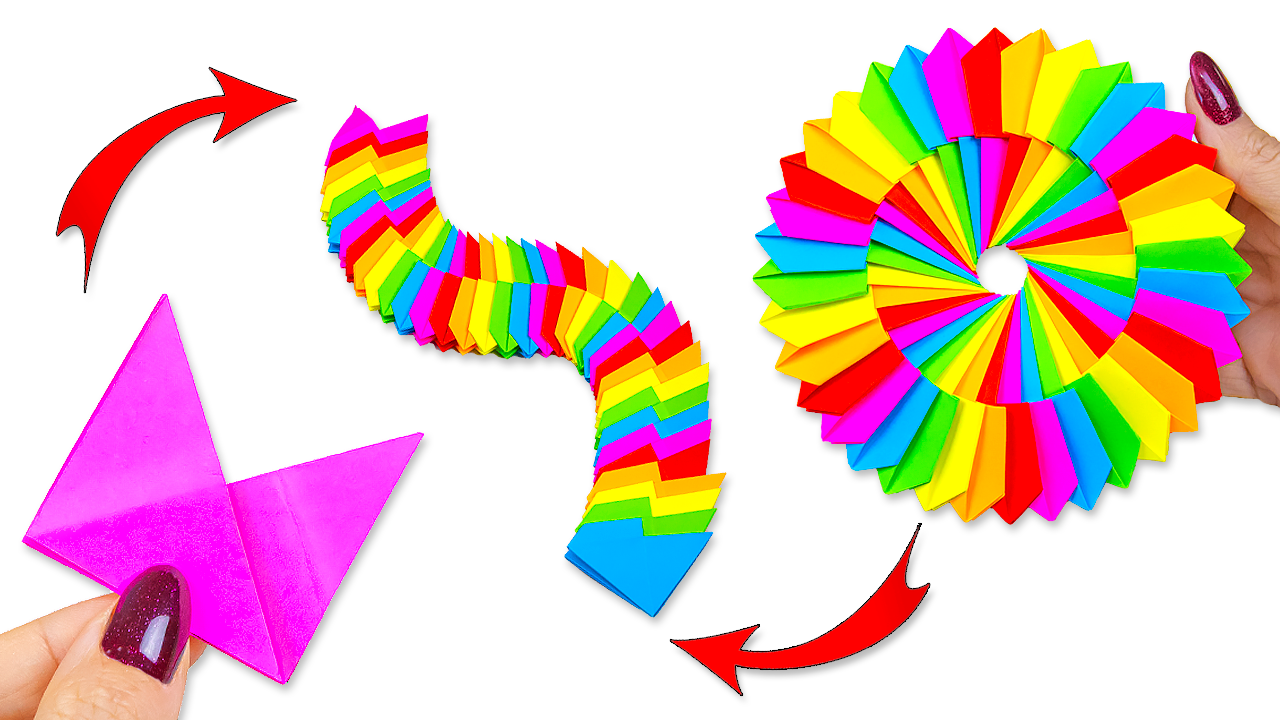 Поделки из бумаги каналы. Оригами Радуга. Радужная поделка из бумаги. Радужная игрушка оригами. Игрушка антистресс из бумаги оригами.