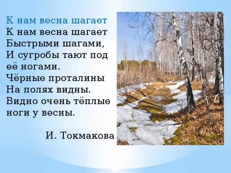 В тихо лес журчал ручей. Стих Весна Токмакова. Стих Токмакова к нам Весна шагает. К нам Весна шагает быстрыми шагами стихотворение. К нам Весна шагает быстрыми шагами и сугробы тают под ее ногами.