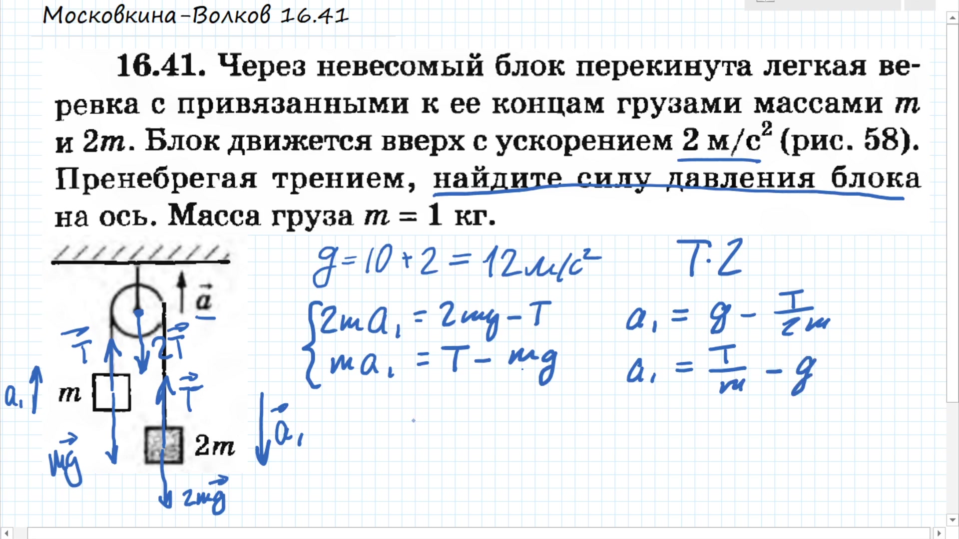 Невесомая нить перекинутая через неподвижный блок