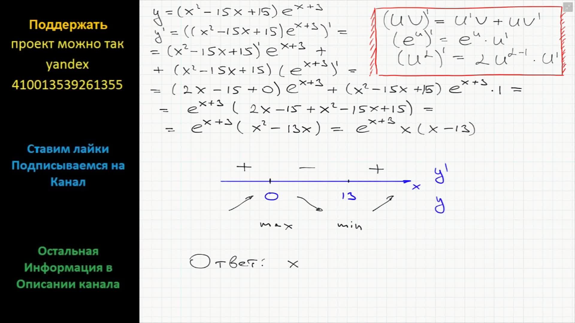 Найдите максимум функции y. Найдите точку максимума функции 2 15 3 x y x e − = + ..