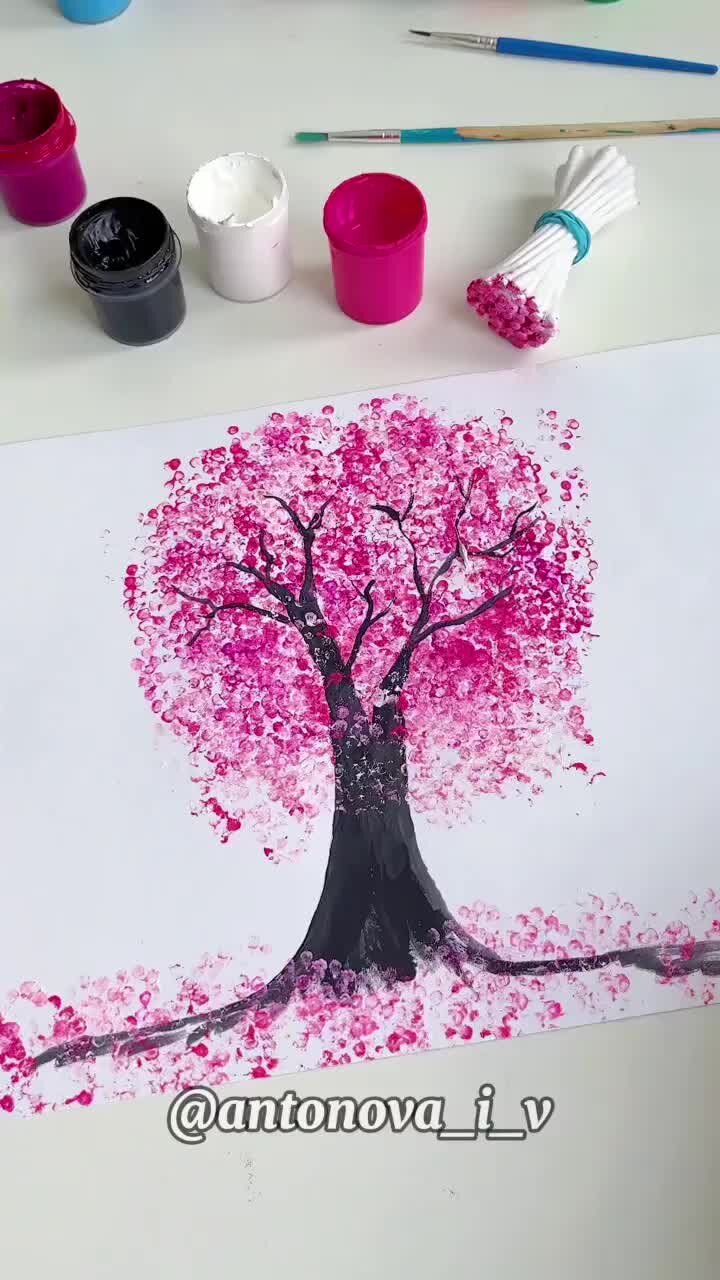 🎨ДЕТСКОЕ ТВОРЧЕСТВО🎨 | Весеннее дерево 🌳 Люблю нетрадиционное рисование  за его универсальность.Оно интересно и и детям , и взрослым👍 | Дзен