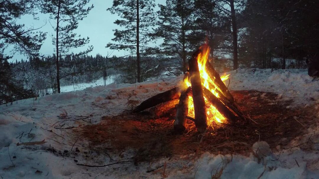 Костер в зимнем лесу