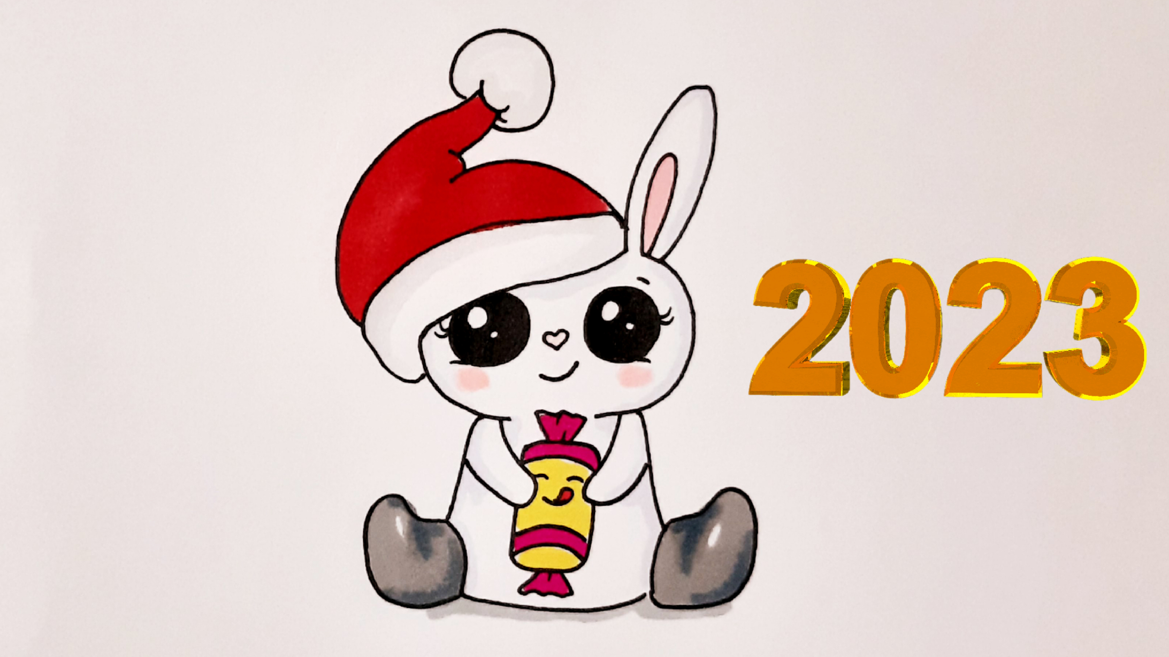 Рисунок символ нового года 2023 кролик. Кролик срисовать новогодний 2023.