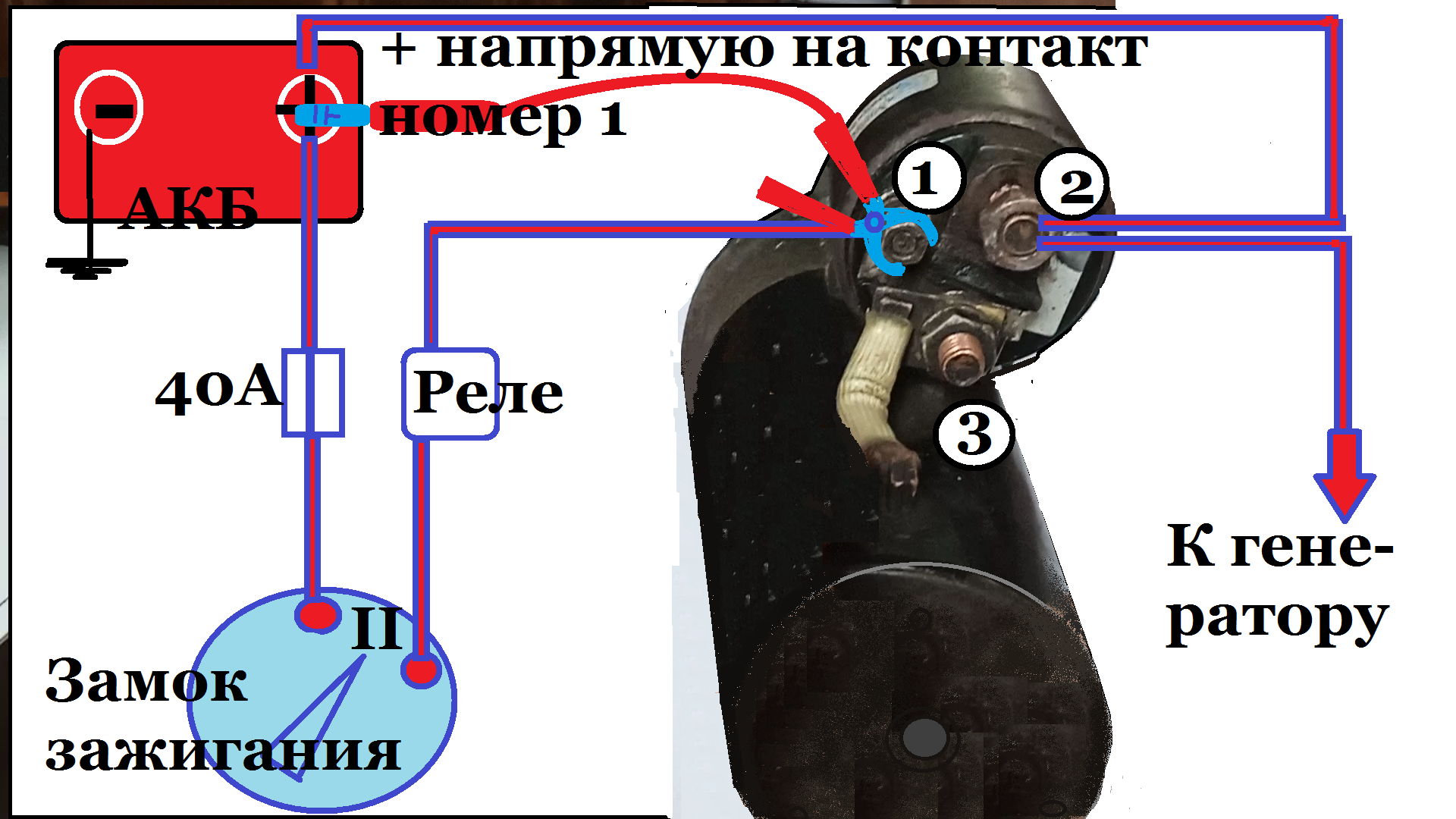 Как подключить стартер напрямую. Подключить стартер напрямую. Схема подключения стартера напрямую. Подключение стартера от аккумулятора.