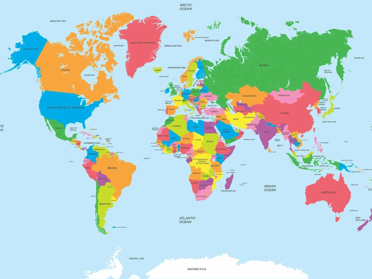 Карта мира с границами стран на русском