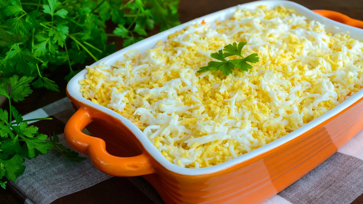 Мимоза с крабовыми палочками