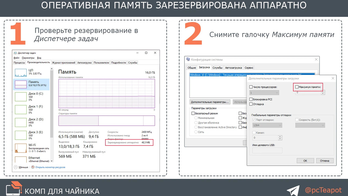 Аппаратно зарезервированной памятью windows 10