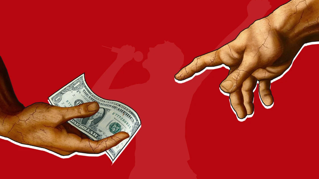 1000 put. Creation of adam money. символ рука вручает деньги. жертвующий деньги творцам. картина передает деньги.