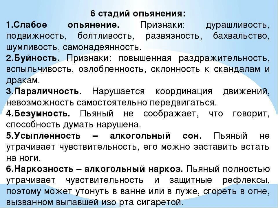 Суть алкогольного опьянения. Стадии алкогольного опьянения. Степени алкогольного опьянения. Признаки алеогольного ОП. Стадии и степени алкогольного опьянения.