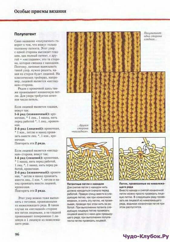 Полупатентный узор спицами схема и пошаговое описание На просторах интернета поискала описание полупатентной резинки и их там. Вязание