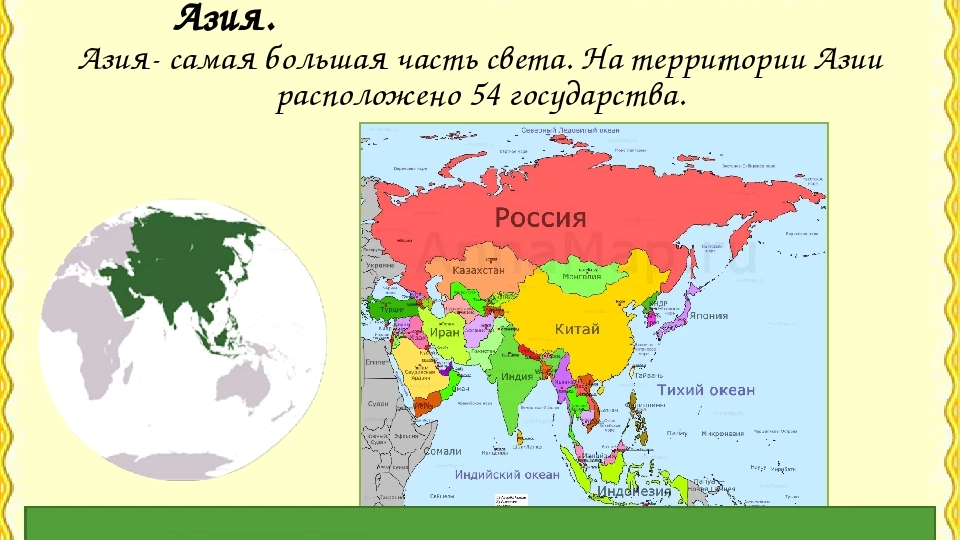 В каком свете находится россия. Азия (часть света). Азия часть света страны. Части Азии со странами. Карта Азии.